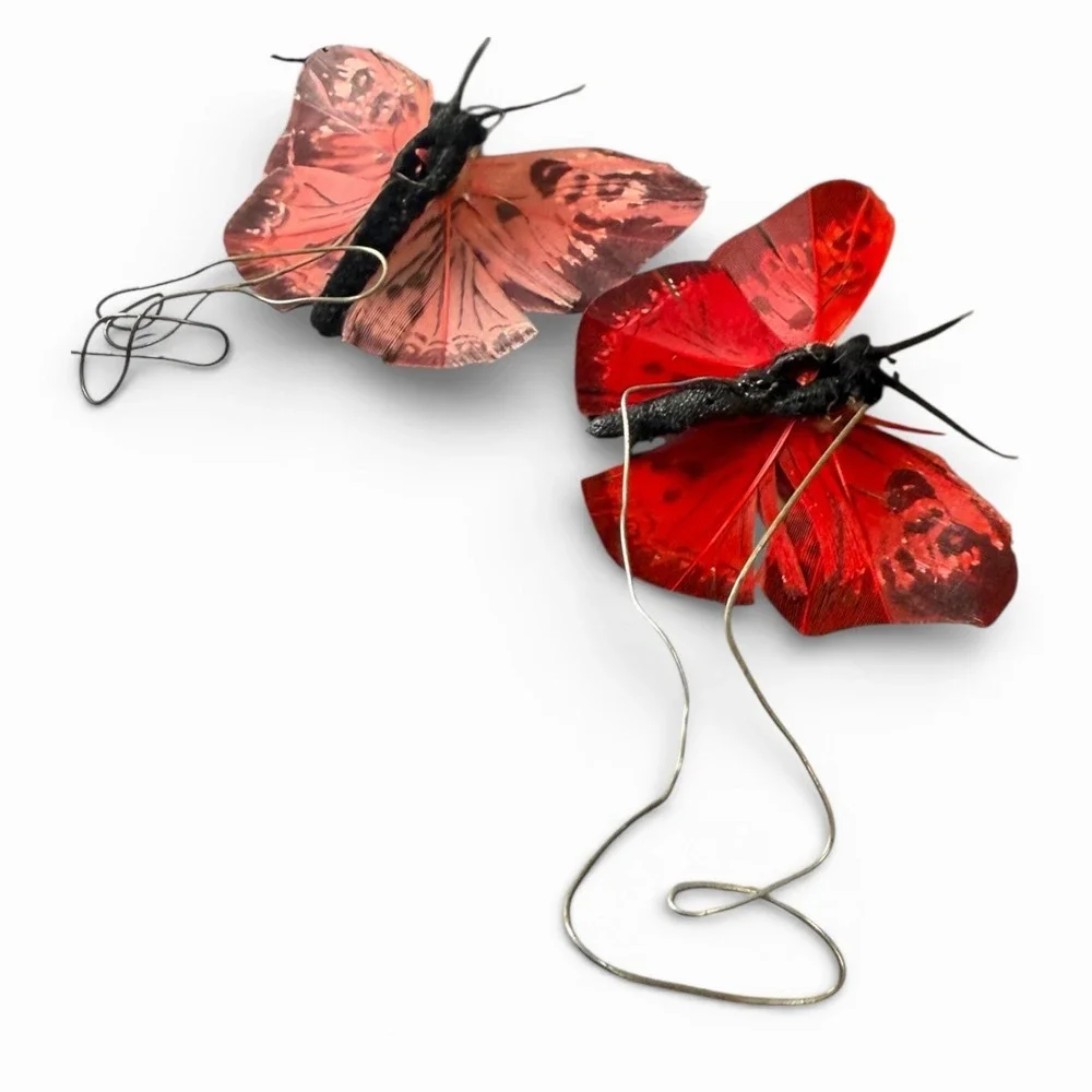 Vintage Handcrafted Feather Butterflies‎ - Lot of (2) - Use For Crafting